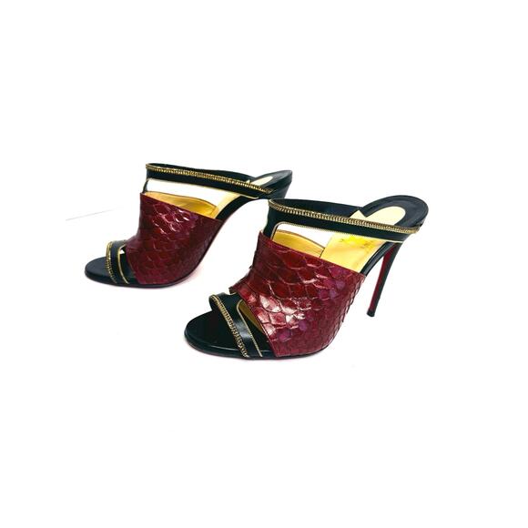 Christian Louboutin Akenana Red Python Mules EU 36 – Exotic Luxury Slip-On Heels - Picture 6 of 9